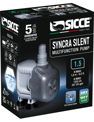 Sicce Syncra Silent Pump 0.5 - 700 L/H 230v 1.5 Mtr Cable